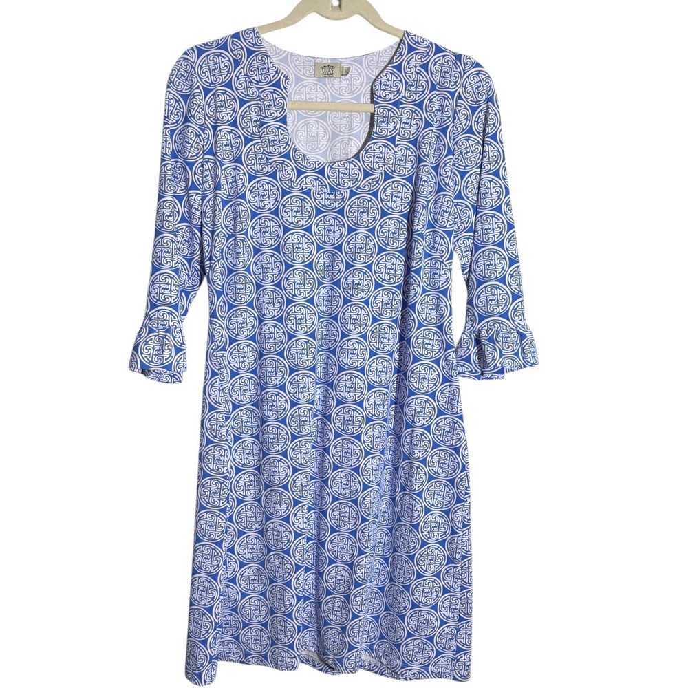 Katherin Way Classic Medallian Print 3/4 sleeve dress sz M Mint Condition - Picture 2 of 5